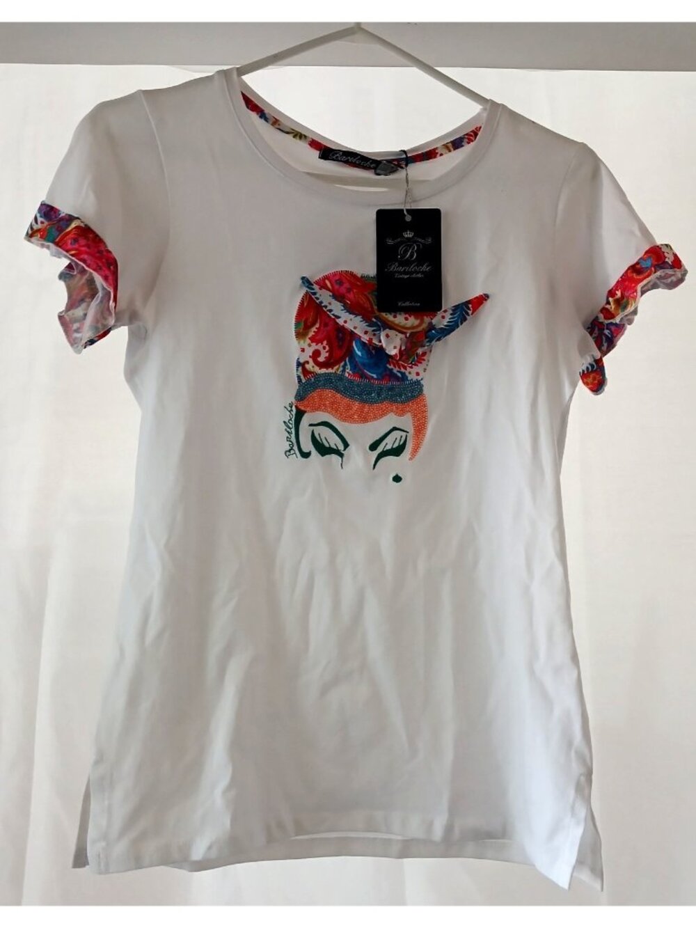 Bariloche Spain Women Padul Cotton Blend Shirt Small Stretch Preppy NEW